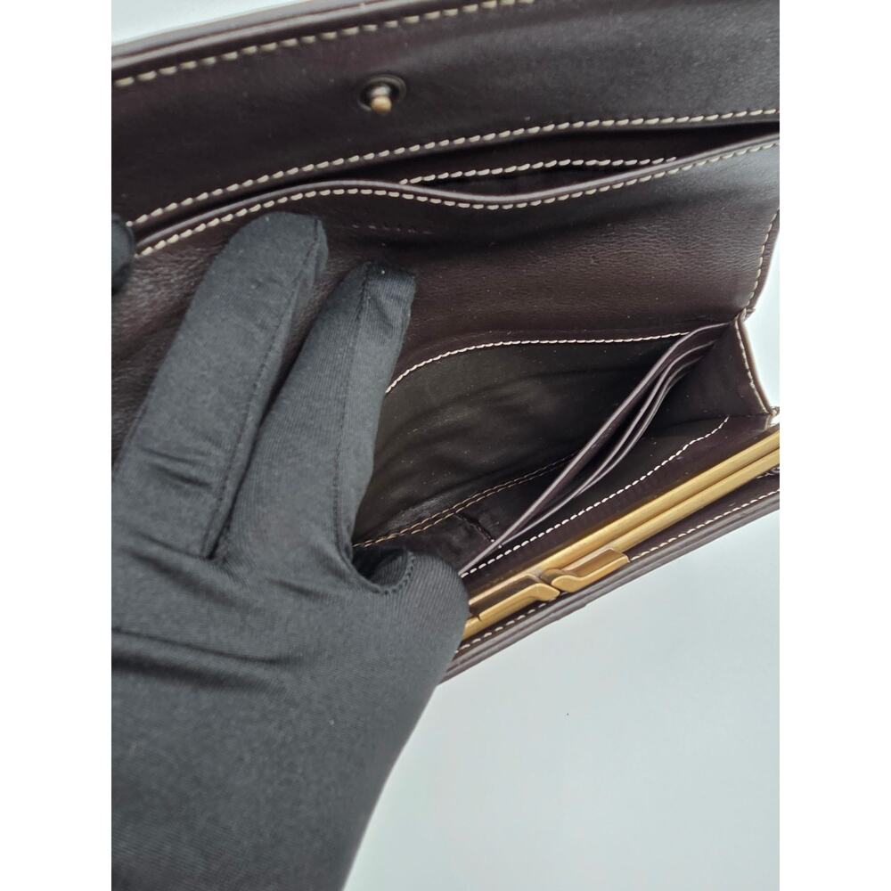 Celine Macadam Canvas Long Wallet Brown Triomphe Kiss Lock Coin Purse Vintage - Picture 13 of 16